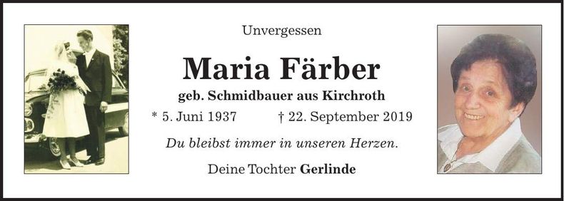 Traueranzeige Maria Färber