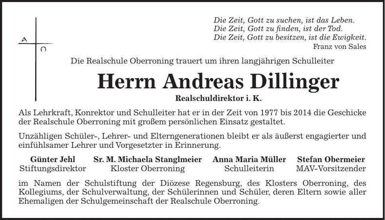 Traueranzeige Andreas Dillinger