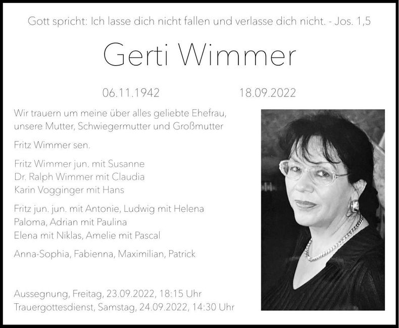 Traueranzeige Gerti Wimmer
