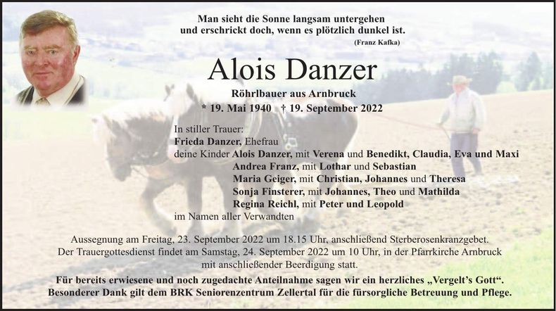 Traueranzeige Danzer Alois