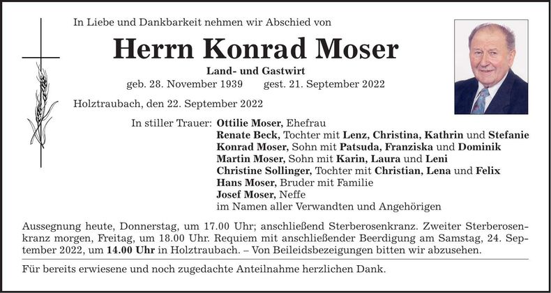 Traueranzeige Konrad Moser