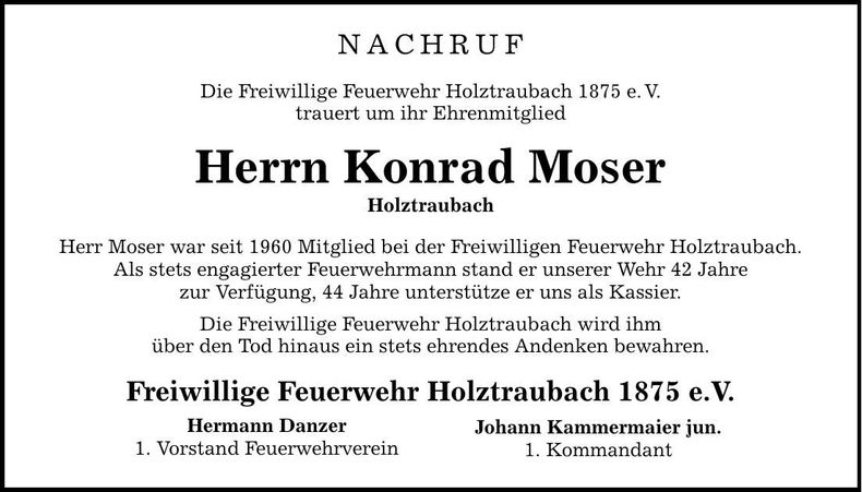 Traueranzeige Konrad sen. Moser