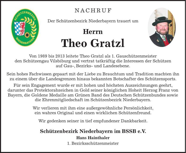 Traueranzeige Theo Gratzl
