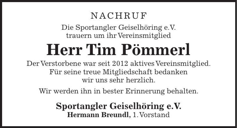 Traueranzeige Tim Pömmerl