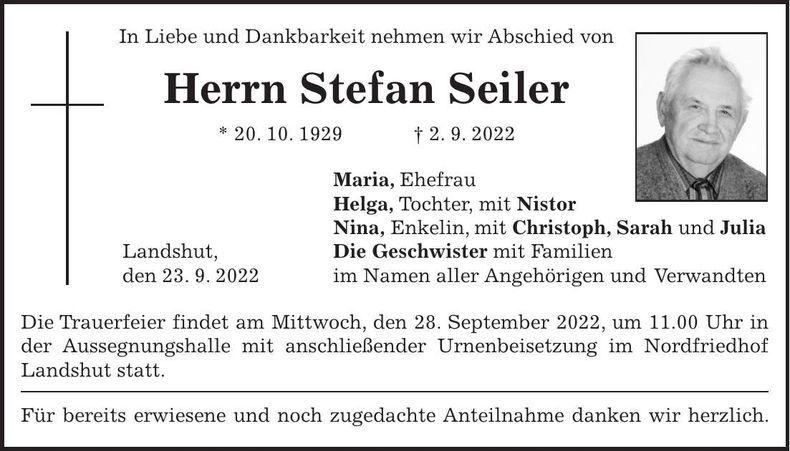 Traueranzeige Stefan Seiler