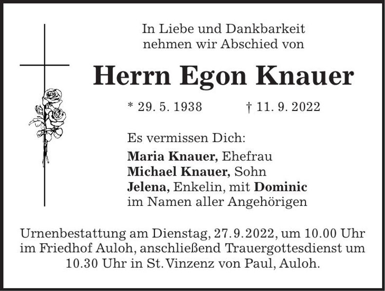 Traueranzeige Egon Knauer