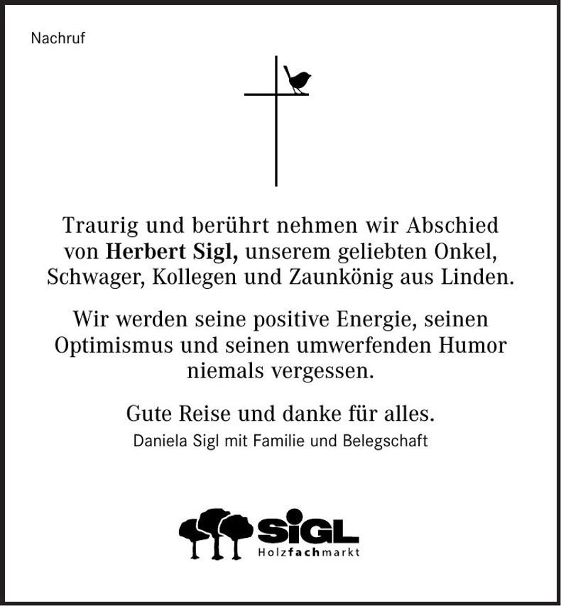 Traueranzeige Herbert Sigl,