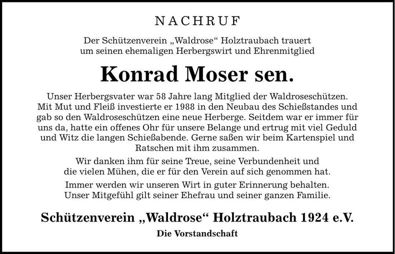 Traueranzeige Konrad sen. Moser