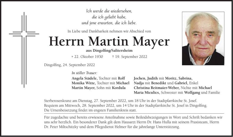 Traueranzeige Martin Mayer