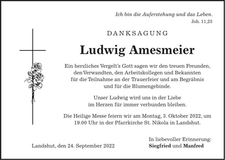 Traueranzeige Ludwig Amesmeier