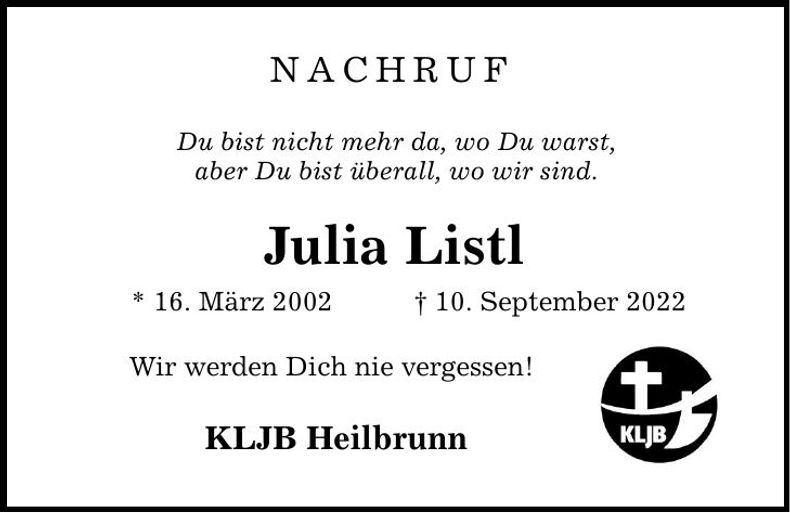 Traueranzeige Julia Listl