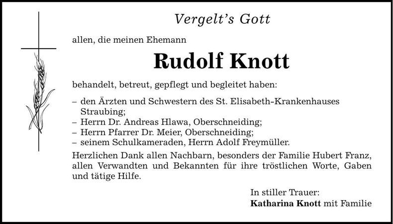 Traueranzeige Rudolf Knott