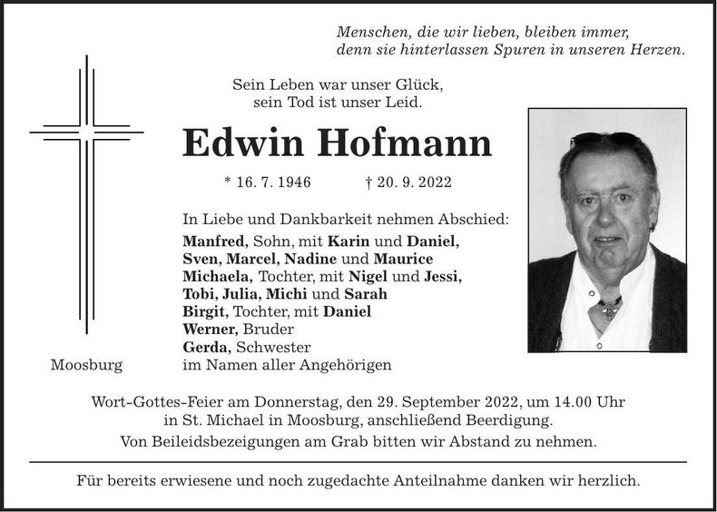 Traueranzeige Edwin Hofmann