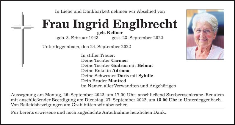 Traueranzeige Ingrid Englbrecht