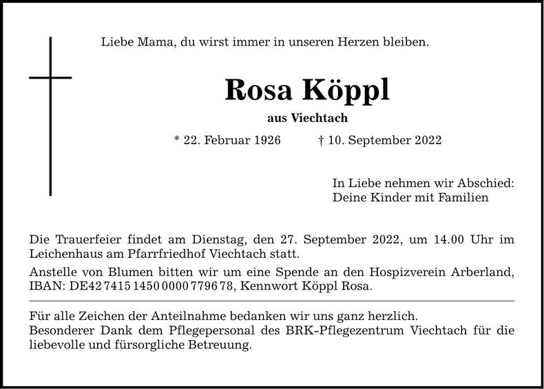 Traueranzeige Rosa Köppl