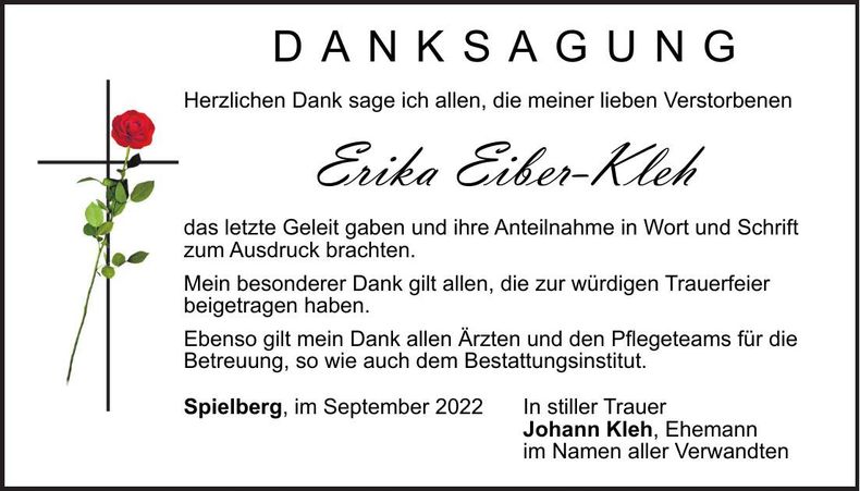 Traueranzeige Erika Eiber-Kleh