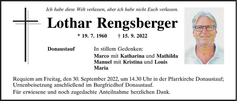 Traueranzeige Lothar Rengsberger