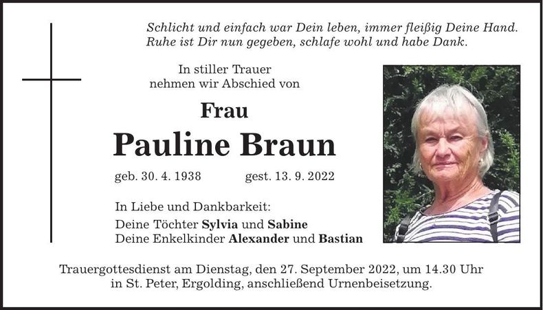 Traueranzeige Pauline Braun