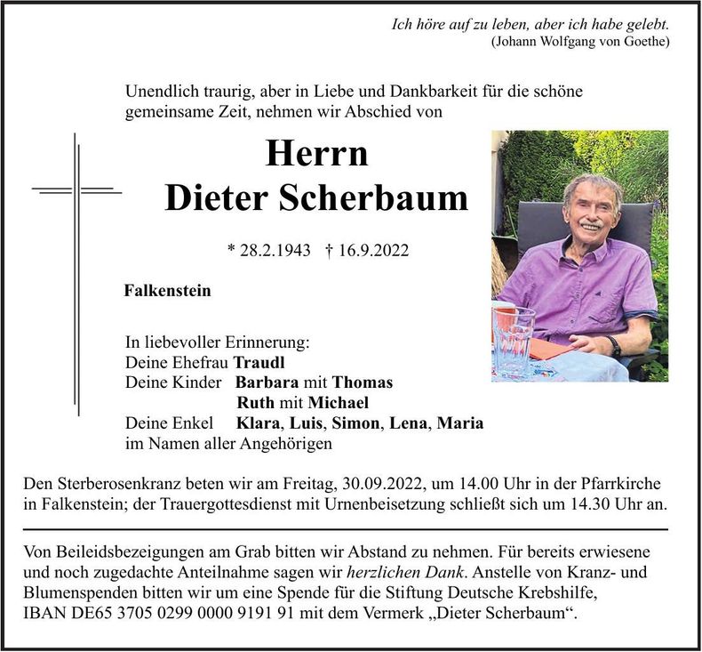 Traueranzeige Dieter Scherbaum