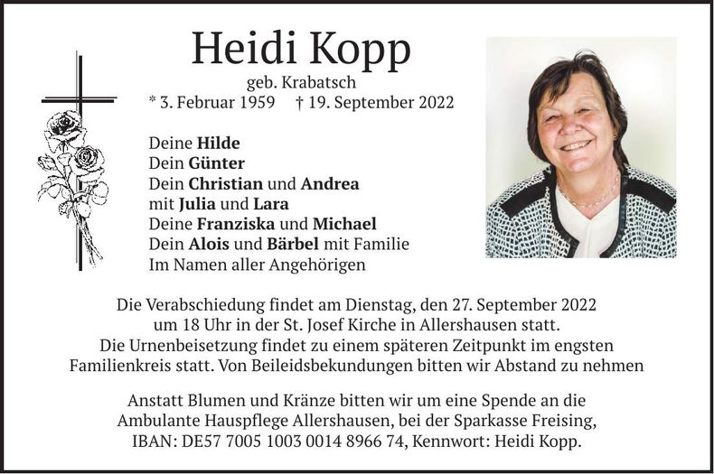 Traueranzeige Heidi Kopp