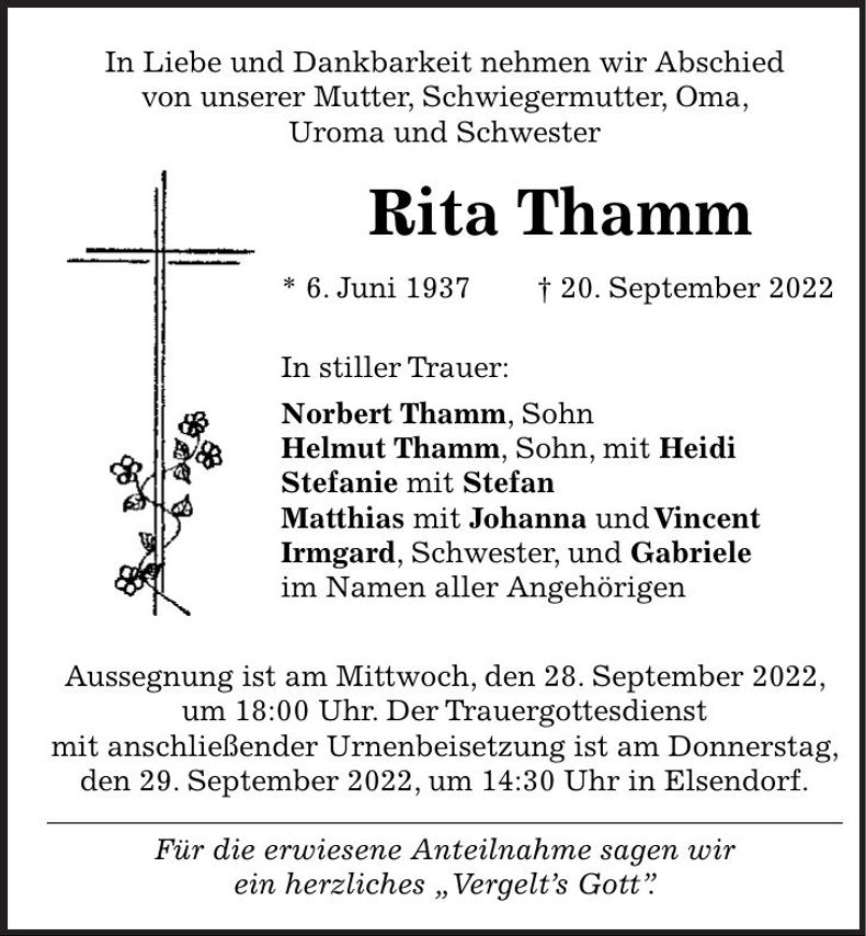 Traueranzeige Rita Thamm