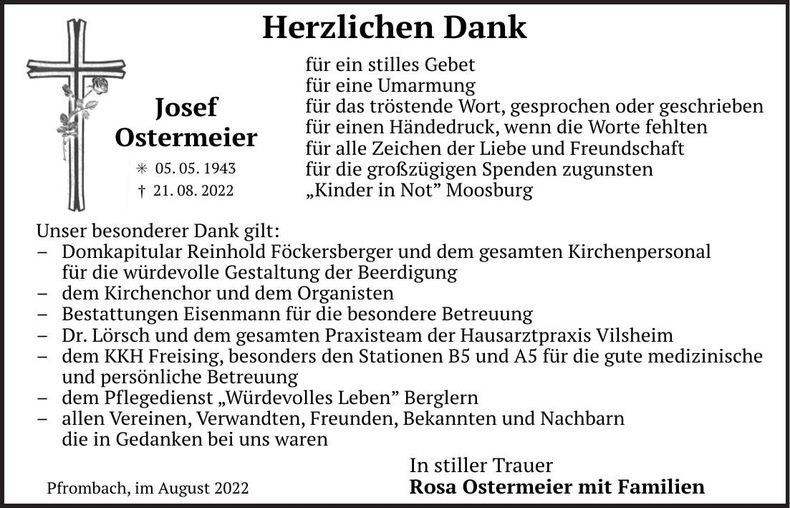 Traueranzeige Josef Ostermeier