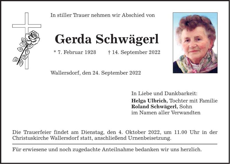 Traueranzeige Gerda Schwägerl
