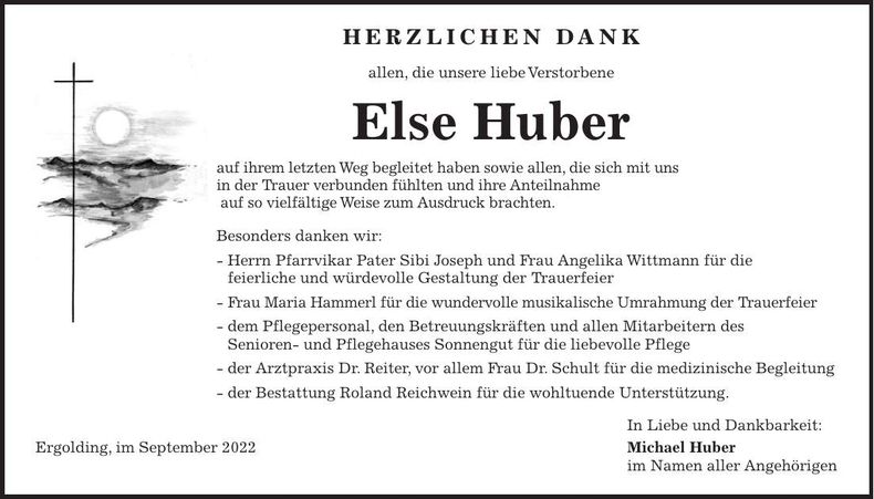 Traueranzeige Else Huber