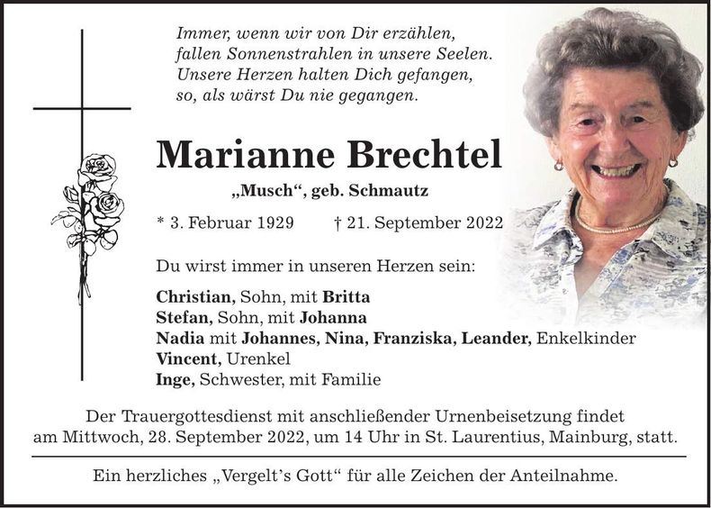Traueranzeige Marianne Brechtel