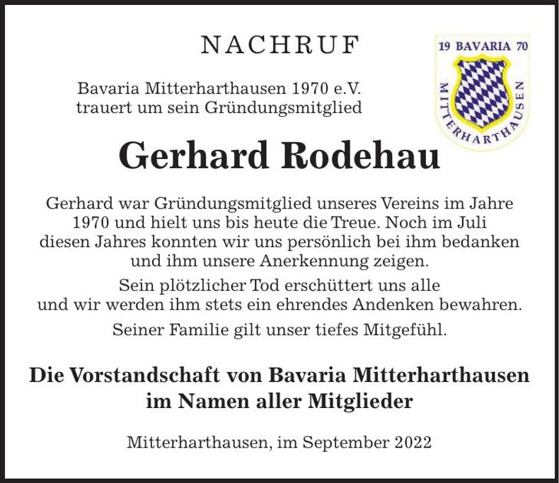 Traueranzeige Gerhard Rodehau
