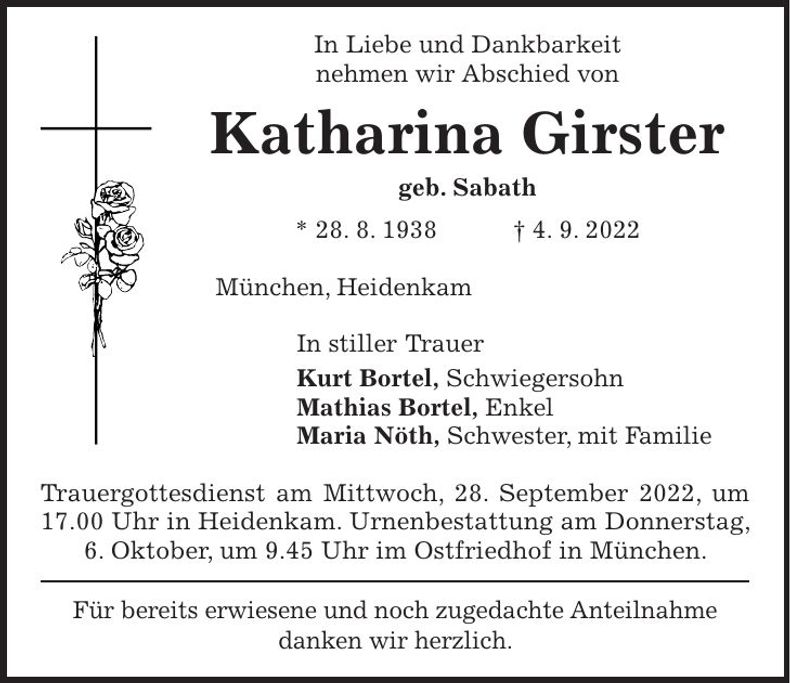 Traueranzeige Katharina Girster