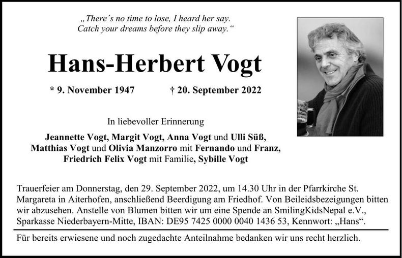 Traueranzeige Hans-Herbert Vogt