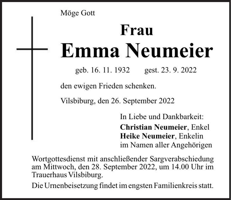 Traueranzeige Emma Neumeier