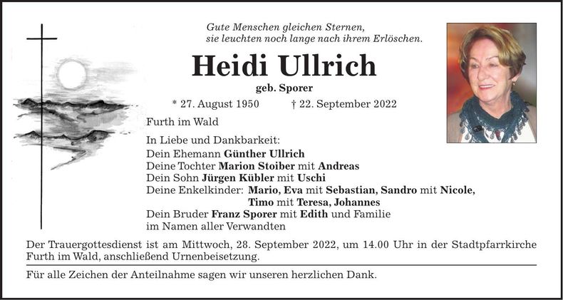 Traueranzeige Heidi Ullrich