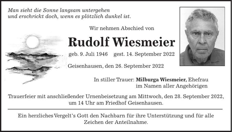 Traueranzeige Rudolf Wiesmeier