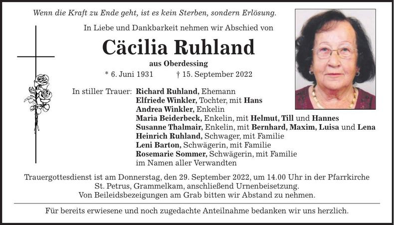 Traueranzeige Cäcilia Ruhland