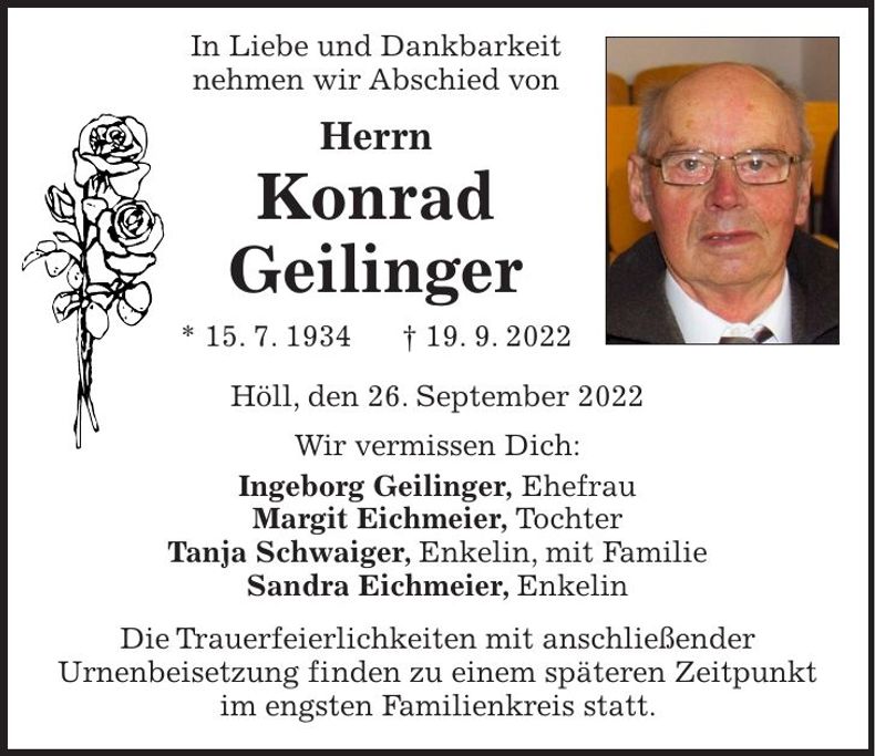 Traueranzeige Konrad Geilinger