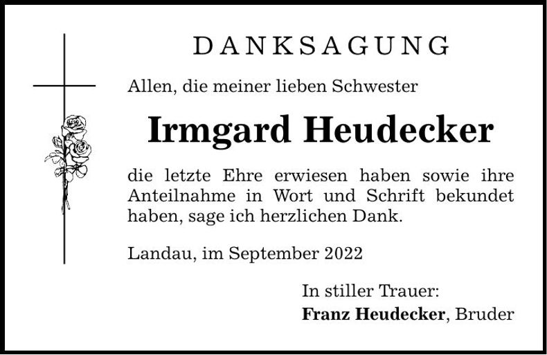 Traueranzeige Irmgard Heudecker