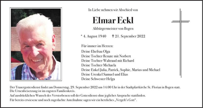 Traueranzeige Elmar Eckl