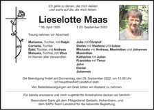 Traueranzeige Lieselotte Maas