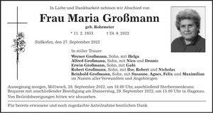 Traueranzeige Maria Großmann