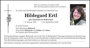 Traueranzeige Hildegard Ertl