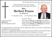 Traueranzeige Herbert Prause