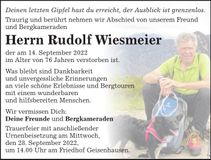 Traueranzeige Rudolf Wiesmeier