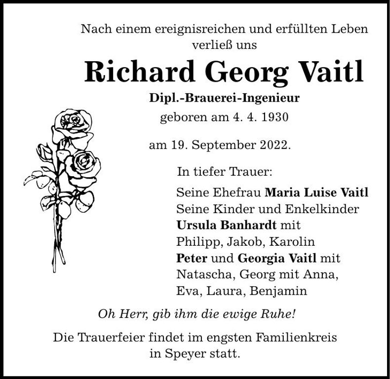 Traueranzeige Richard Geog Vaitl