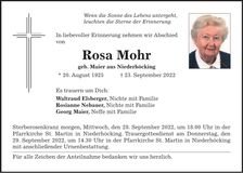 Traueranzeige Rosa Mohr