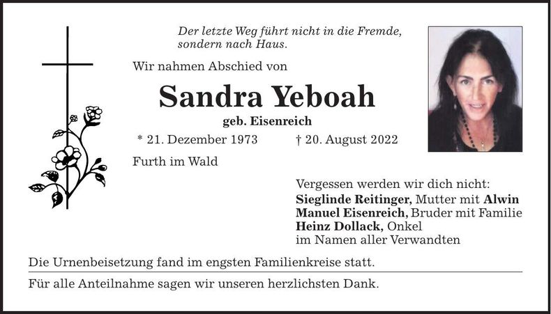 Traueranzeige Sandra Yeboah