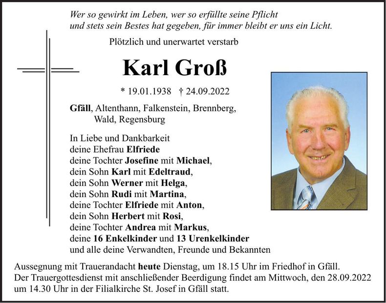 Traueranzeige Karl Groß