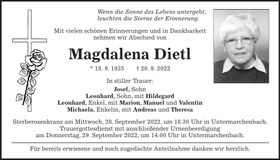 Traueranzeige Magdalena Dietl