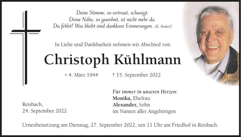 Traueranzeige Christoph Kühlmann